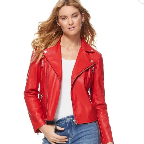 Vibrant Red Leather Jacket for Women - Picture 11 of 13
